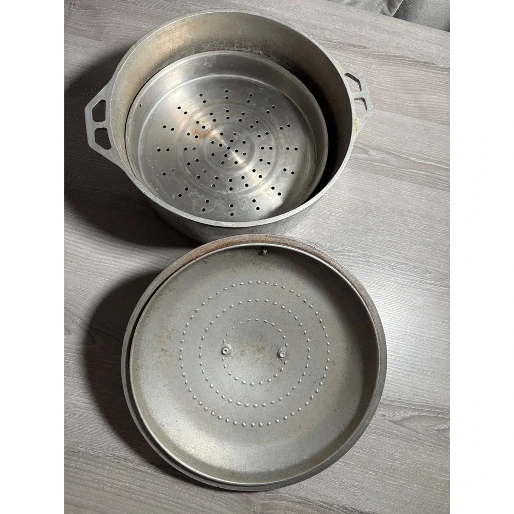 Vintage Super Maid Cast Aluminum Dutch Oven Self Basting Lid Steamer Insert